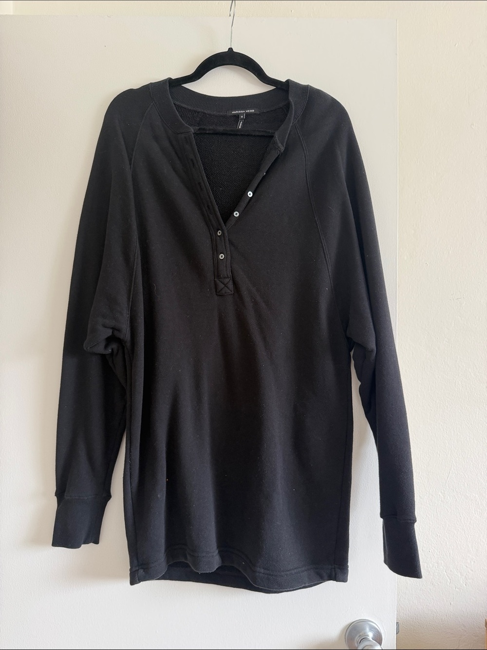 Marissa Webb Black Long-Sleeve Henley Tunic